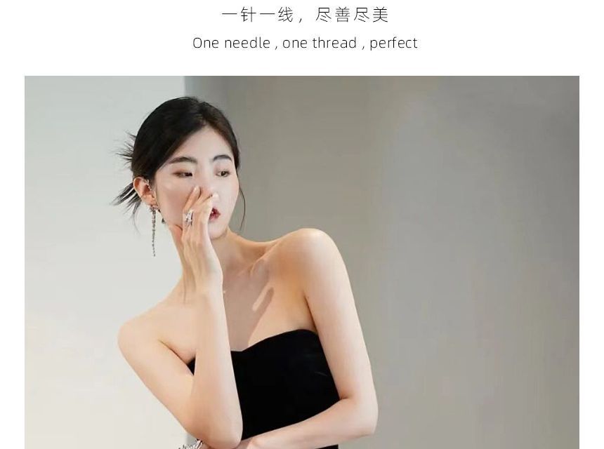 Strapless Two Tone Slit Mermaid Evening Gown