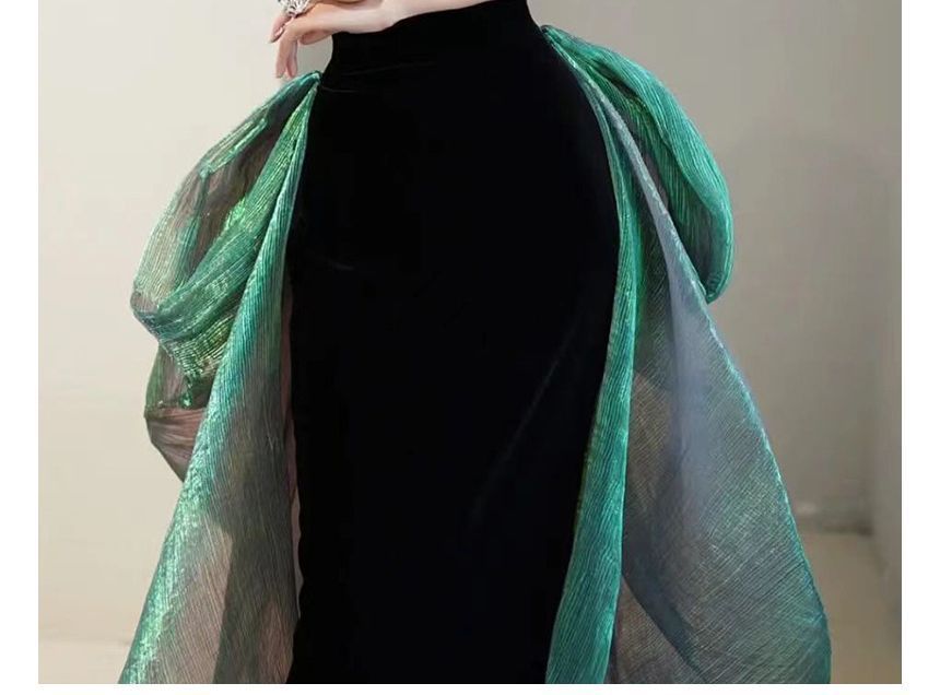 Strapless Two Tone Slit Mermaid Evening Gown