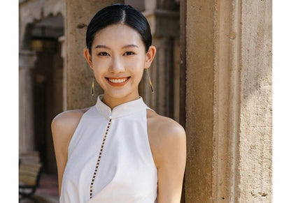 Sleeveless Mandarin Collar Plain Criss Cross Backless Sheath Wedding Gown