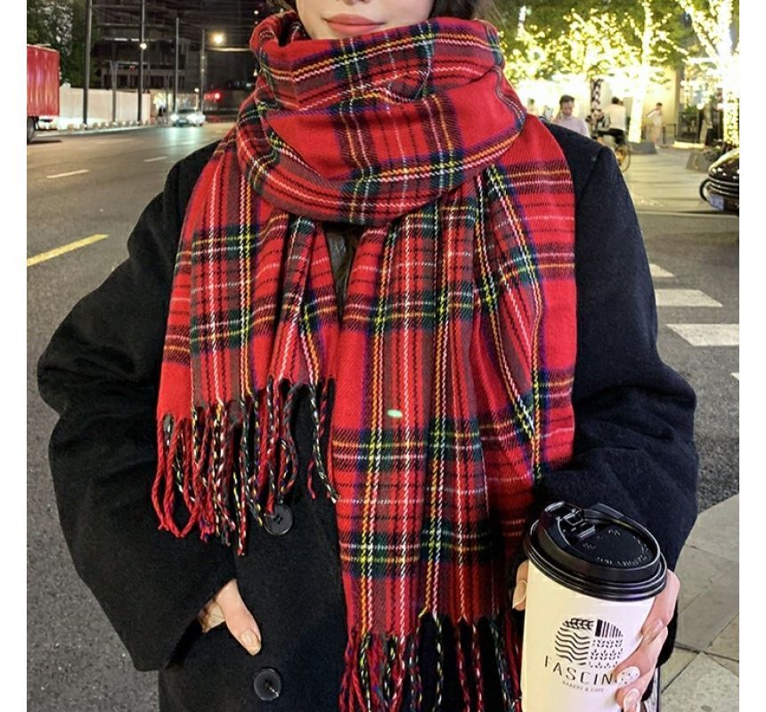 Plaid Fringe Scarf