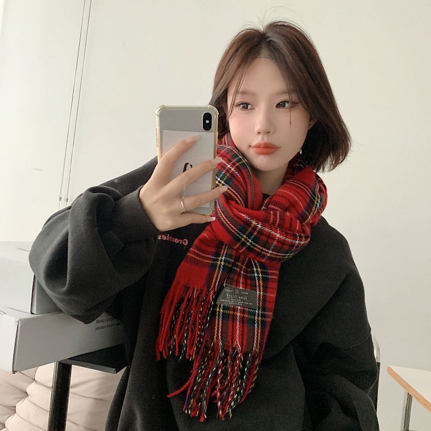Plaid Fringe Scarf