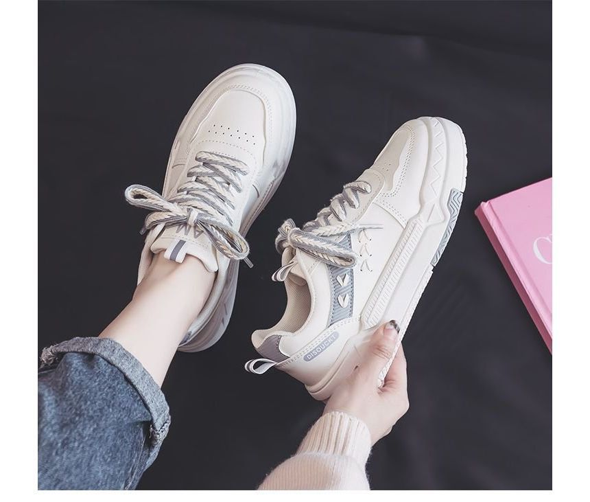 Two-Tone Contrast Stitch Platform Sneakers