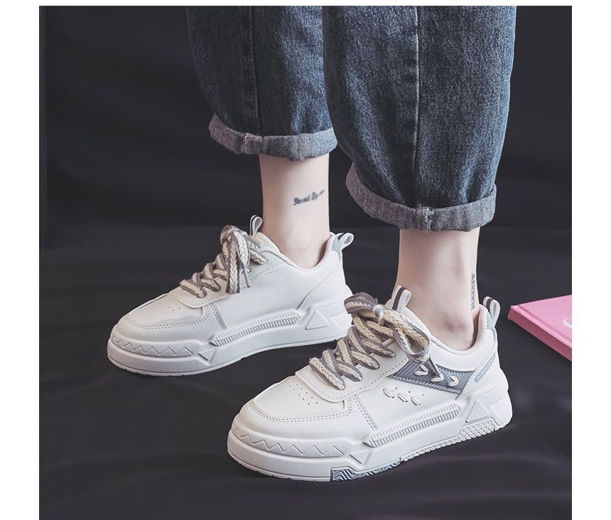 Two-Tone Contrast Stitch Platform Sneakers