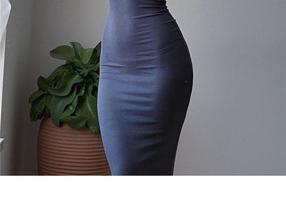 Dress Sleeveless Slim-Fit Plain Turtleneck