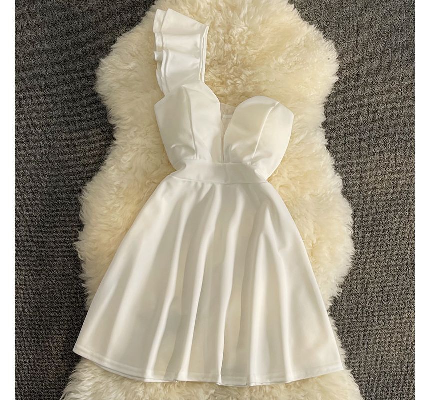 Ruffle Single Shoulder A-Line Mini Party Dress