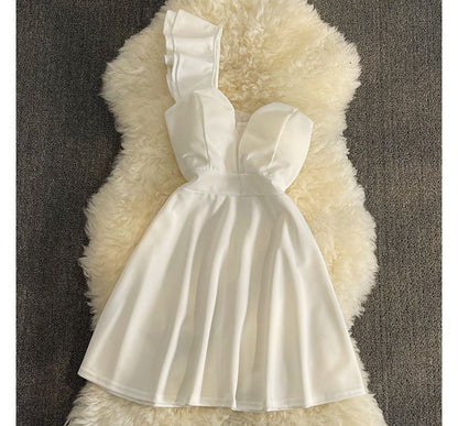 Ruffle Single Shoulder A-Line Mini Party Dress