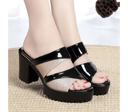 Block-Heel Platform Slide Sandals