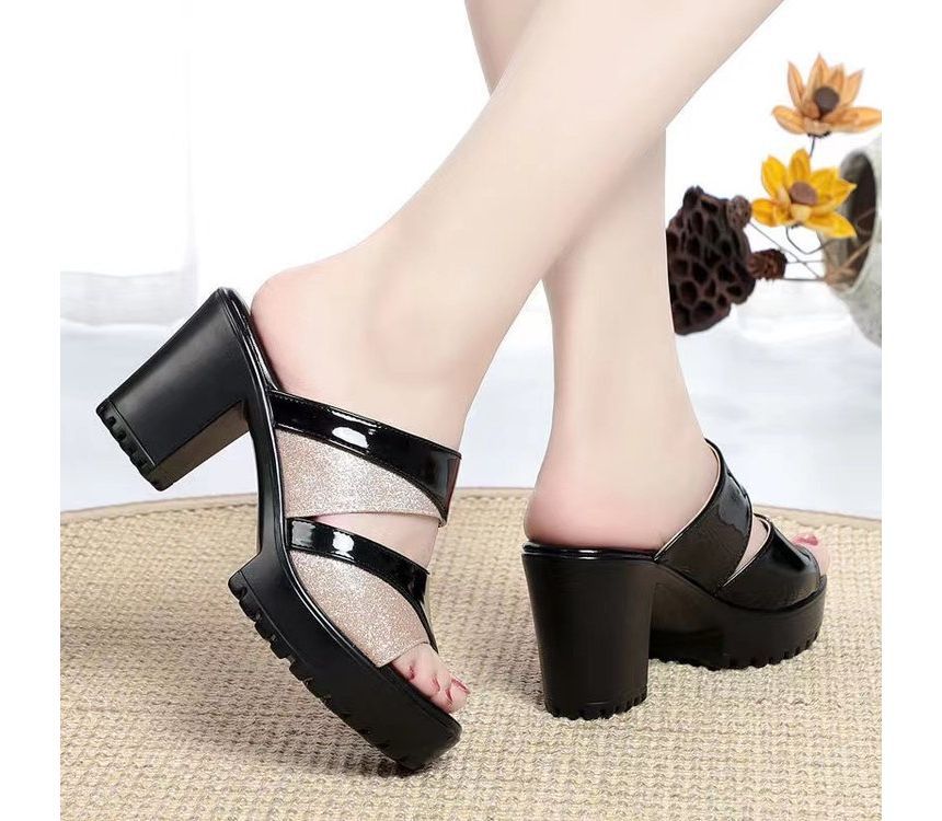 Block-Heel Platform Slide Sandals