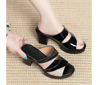 Block-Heel Platform Slide Sandals