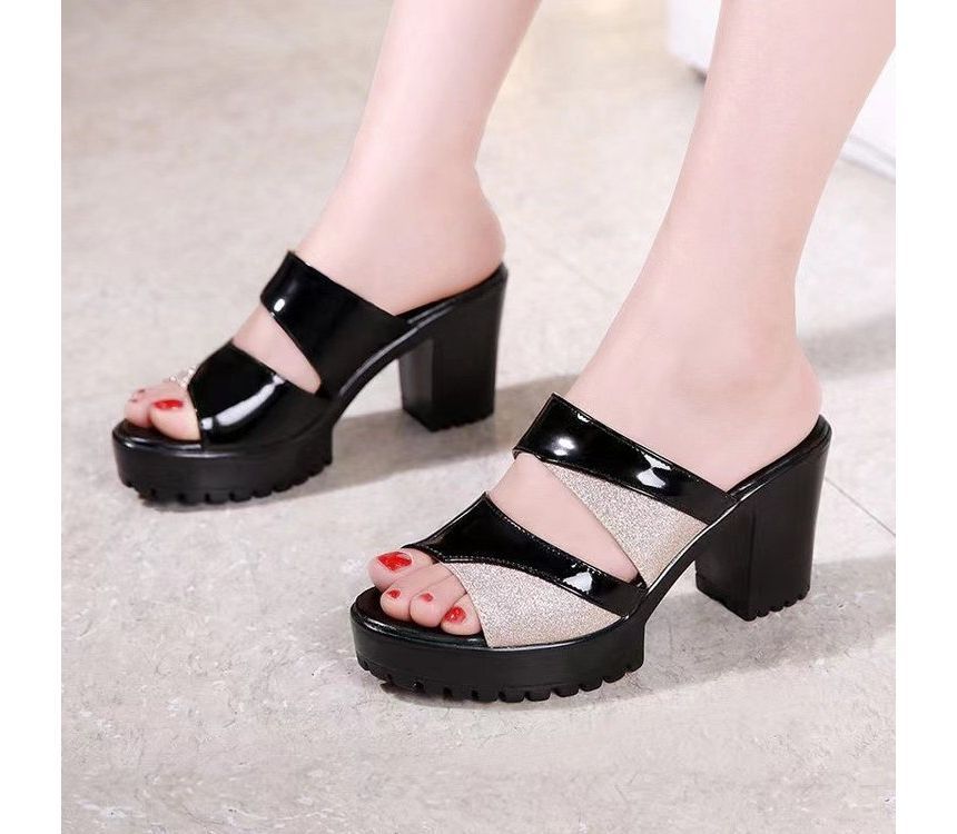 Block-Heel Platform Slide Sandals