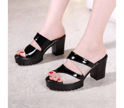 Block-Heel Platform Slide Sandals