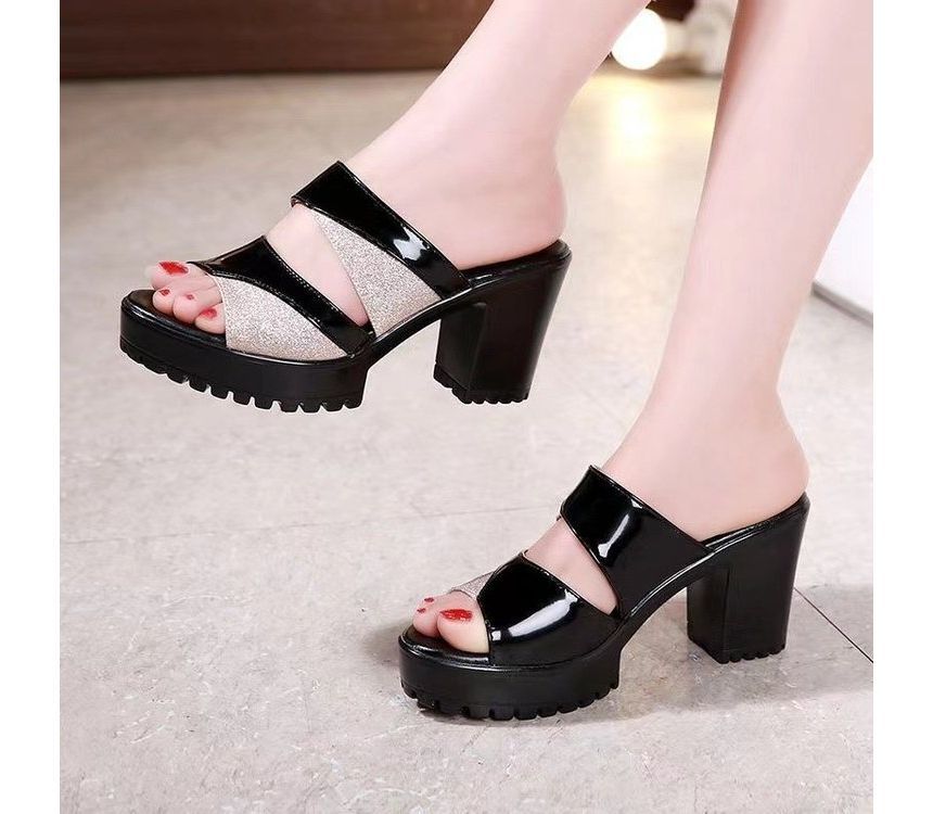 Block-Heel Platform Slide Sandals
