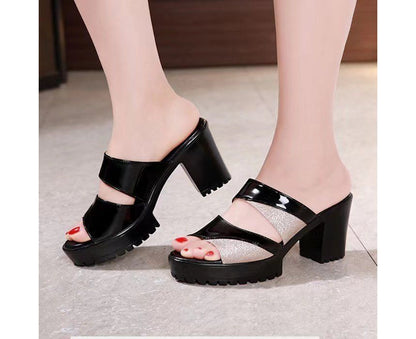 Block-Heel Platform Slide Sandals