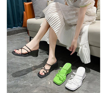 Wedge-Heel Toe Loop Sandals