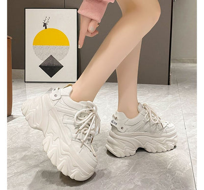 Lettering Print Plain Fleece-Lined Faux Leather Platform Sneakers