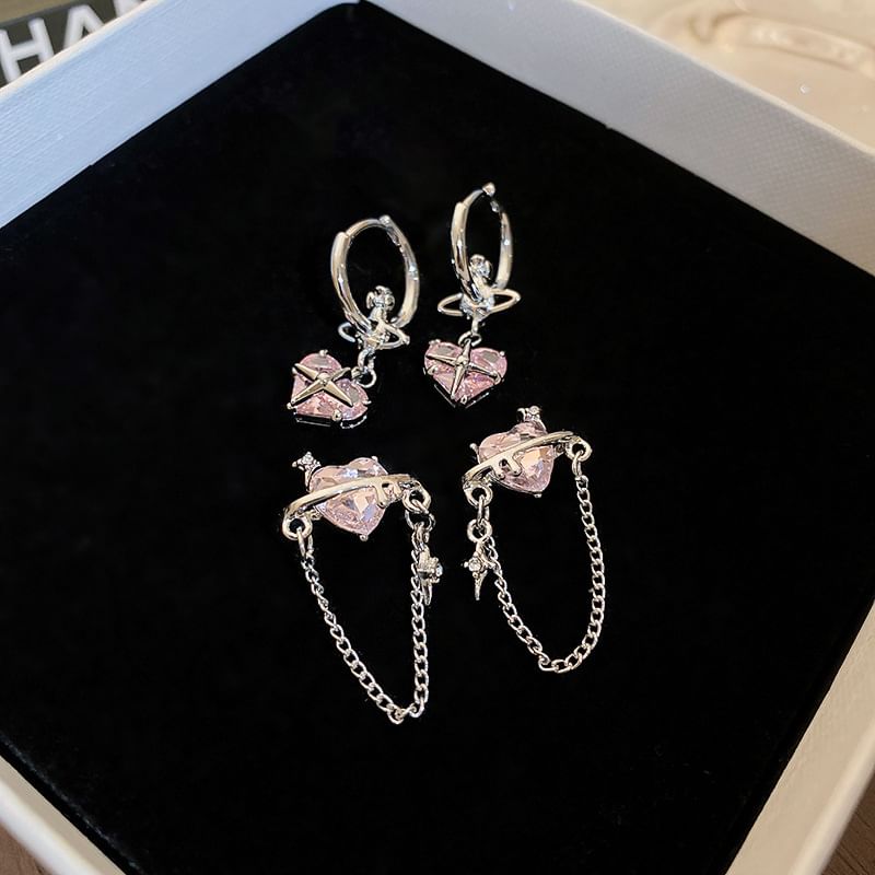 Rhinestone Heart Dangle Earring