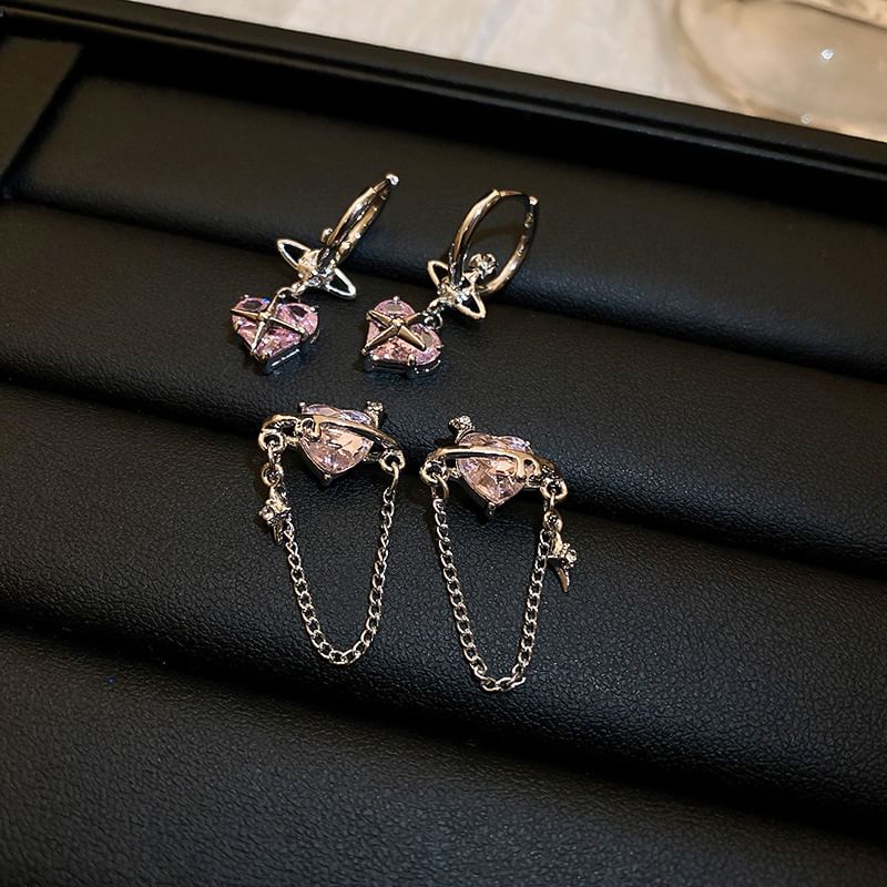 Rhinestone Heart Dangle Earring