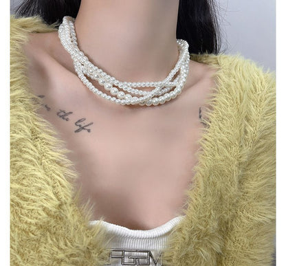 Choker Faux Layered Pearl