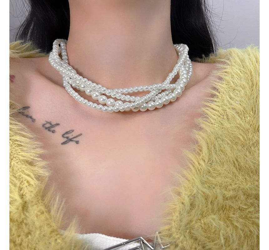 Choker Faux Layered Pearl