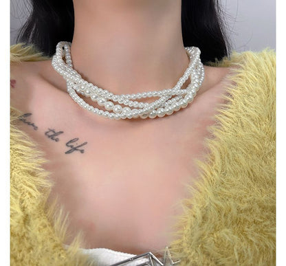 Choker Faux Layered Pearl