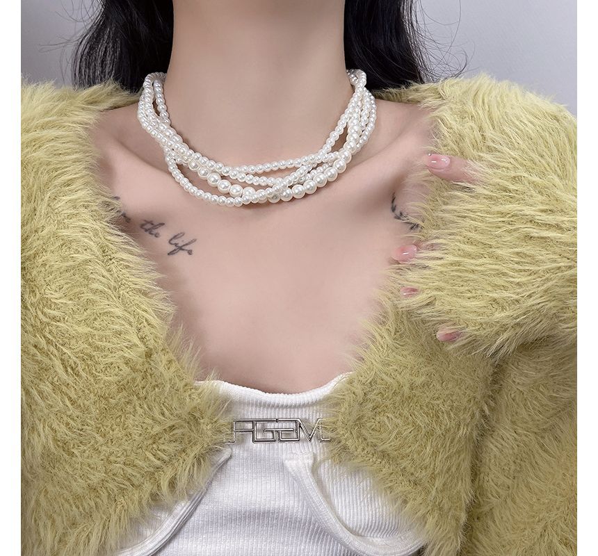 Choker Faux Layered Pearl