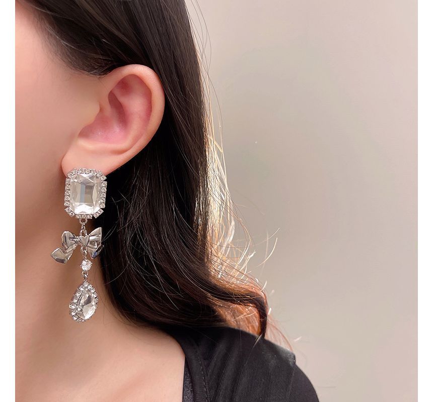 Crystal Faux Earring Dangle Bow