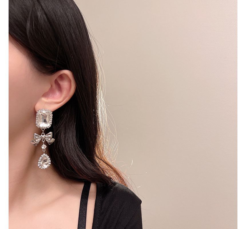 Crystal Faux Earring Dangle Bow