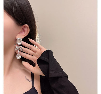 Crystal Faux Earring Dangle Bow