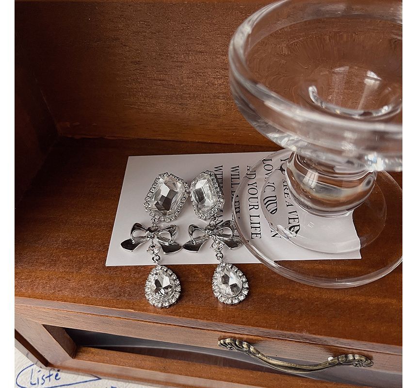 Crystal Faux Earring Dangle Bow