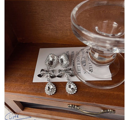 Crystal Faux Earring Dangle Bow