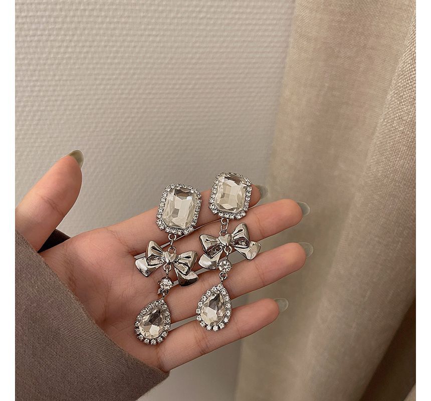Crystal Faux Earring Dangle Bow