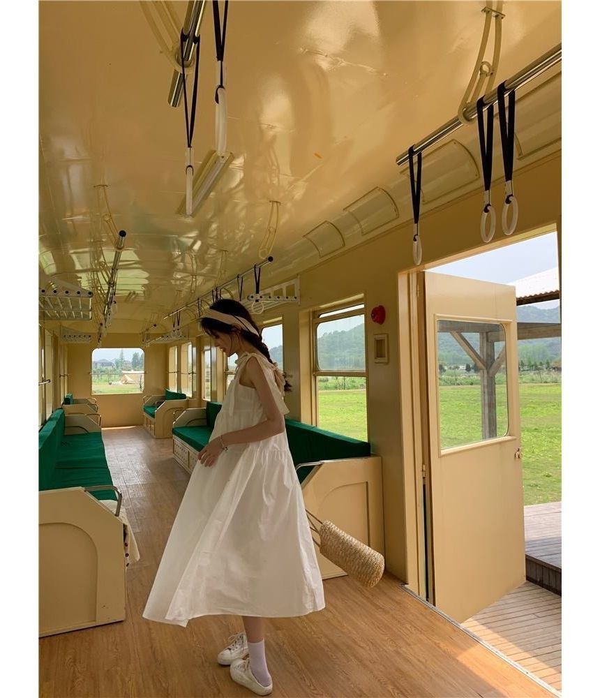 Spaghetti Plain Midi Sundress Strap