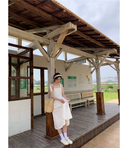 Spaghetti Plain Midi Sundress Strap