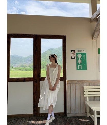 Spaghetti Plain Midi Sundress Strap