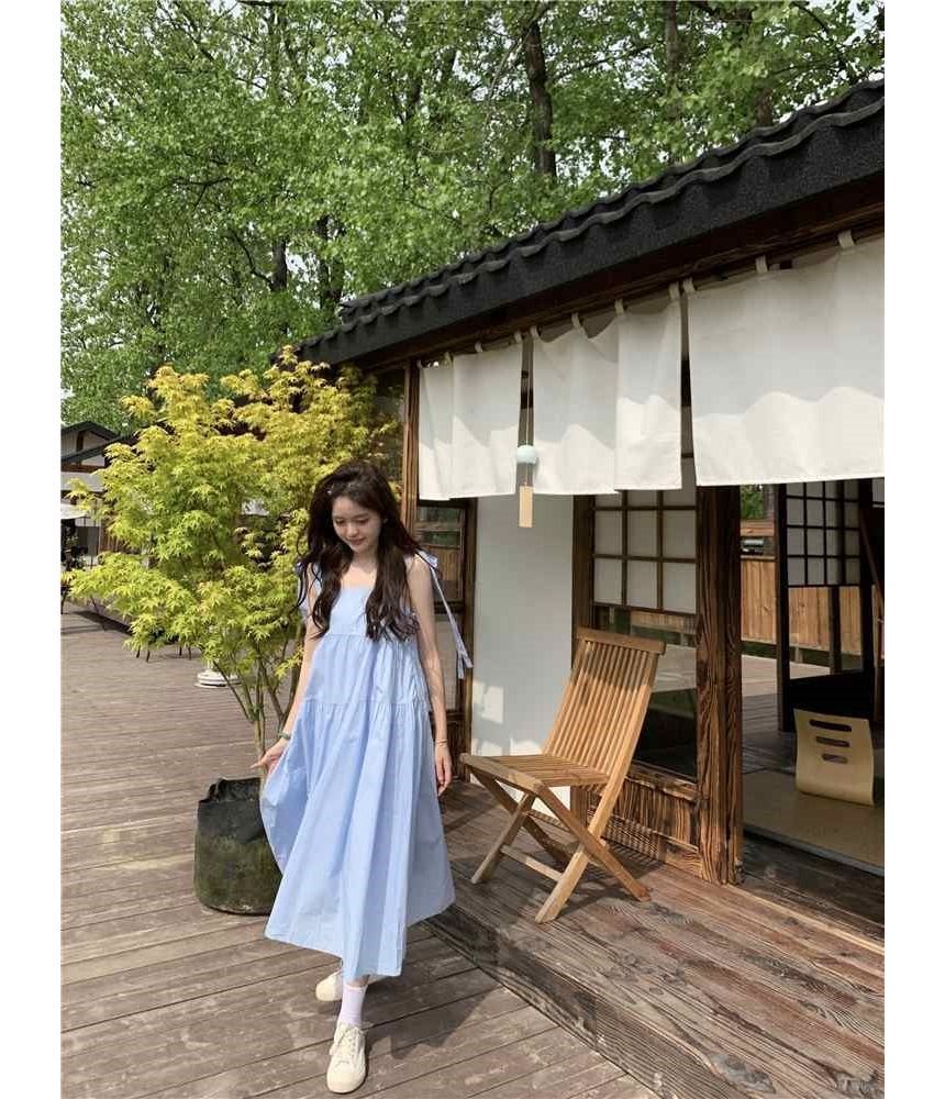 Spaghetti Plain Midi Sundress Strap