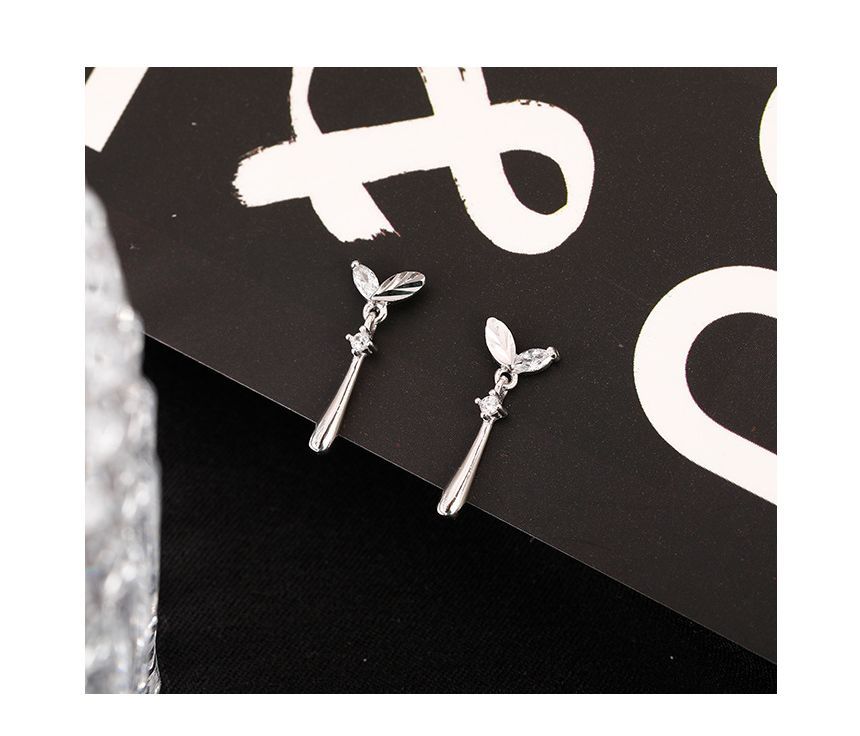 925 Sterling Silver Leaf Rhinestone Drop Earring