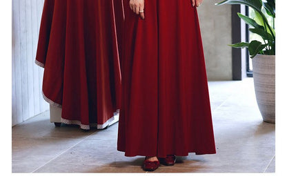 Maternity Elbow-Sleeve Mandarin Collar Floral Embroidery A-Line Evening Dress (Various Designs)