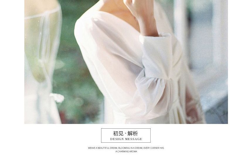 Long-Sleeve V-Neck Plain Open Back Trained Satin A-Line Wedding Gown