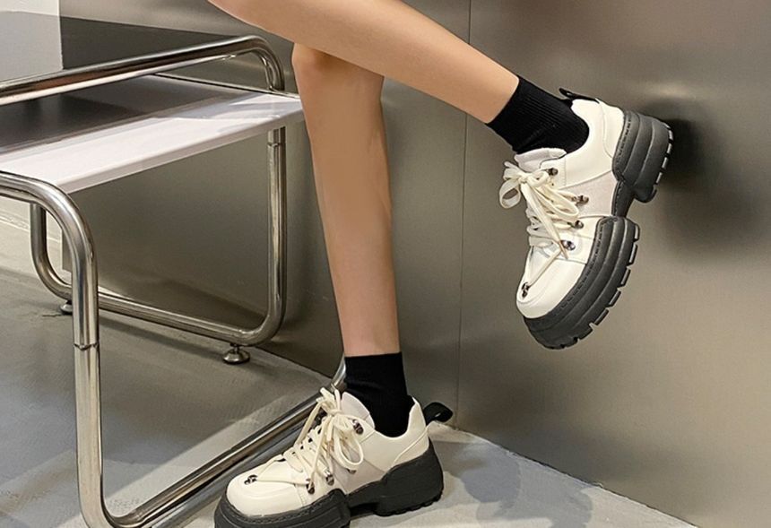 Square Toe Faux Leather Platform Sneakers