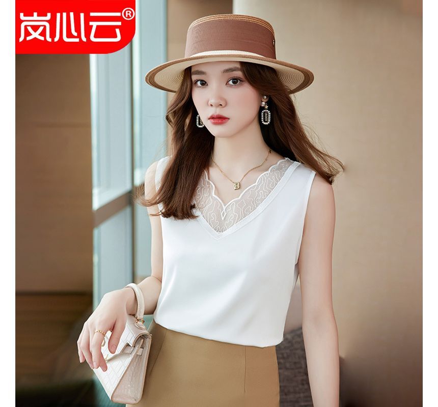 V-Neck Lace-Trim Tank