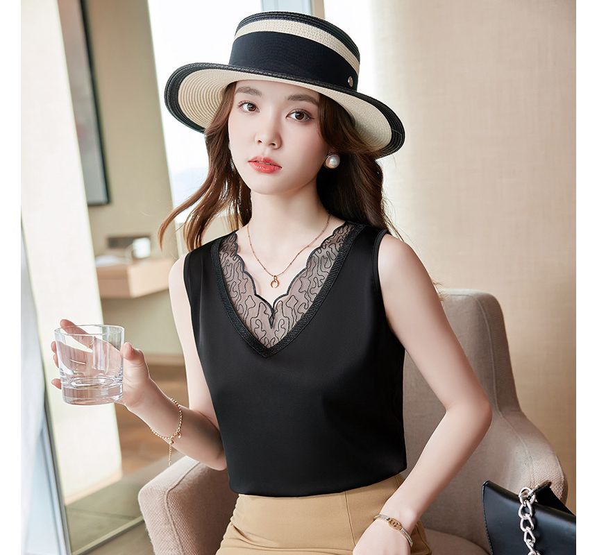 V-Neck Lace-Trim Tank