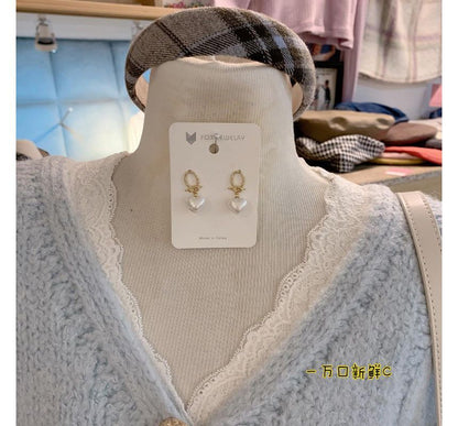 Oversized Cable Knit Cardigan and Lace Top Combo