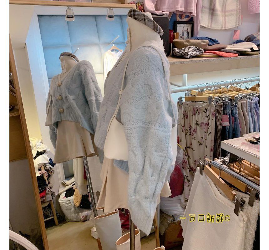 Oversized Cable Knit Cardigan and Lace Top Combo