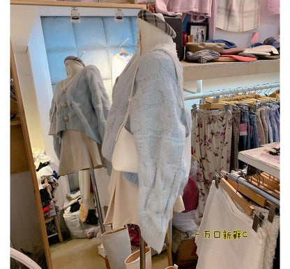 Oversized Cable Knit Cardigan and Lace Top Combo