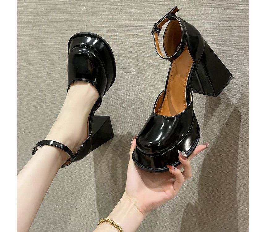 Strap Ankle Pumps Square-Toe Block-Heel