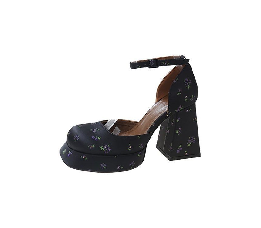 Strap Ankle Pumps Square-Toe Block-Heel