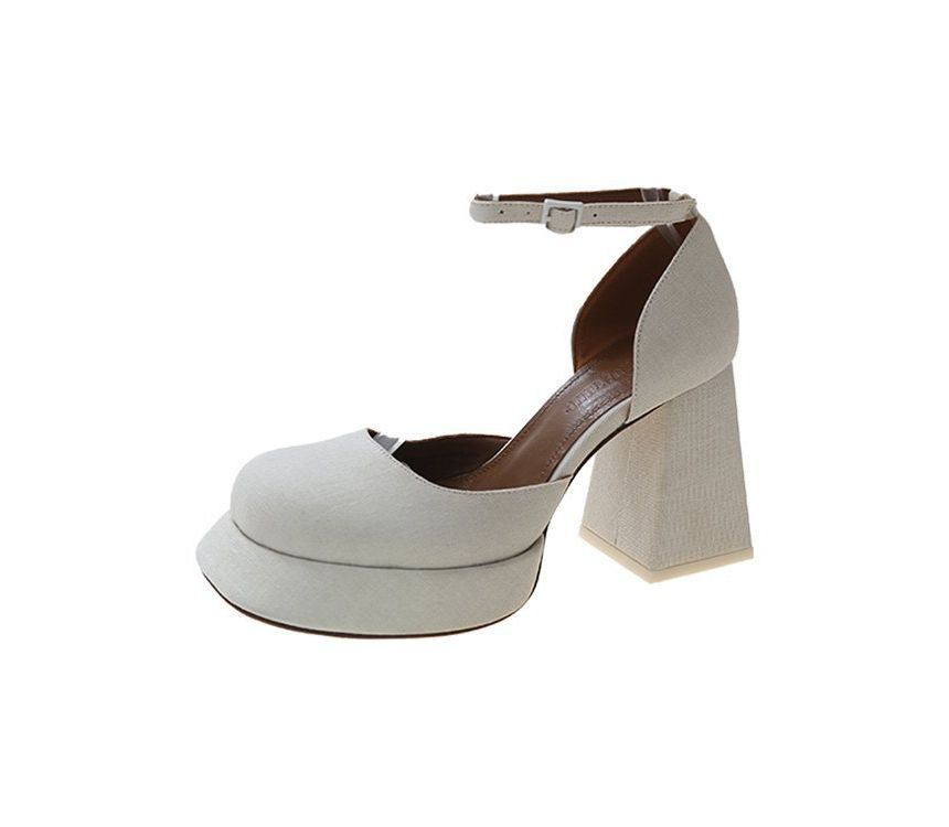 Strap Ankle Pumps Square-Toe Block-Heel