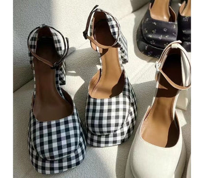 Strap Ankle Pumps Square-Toe Block-Heel