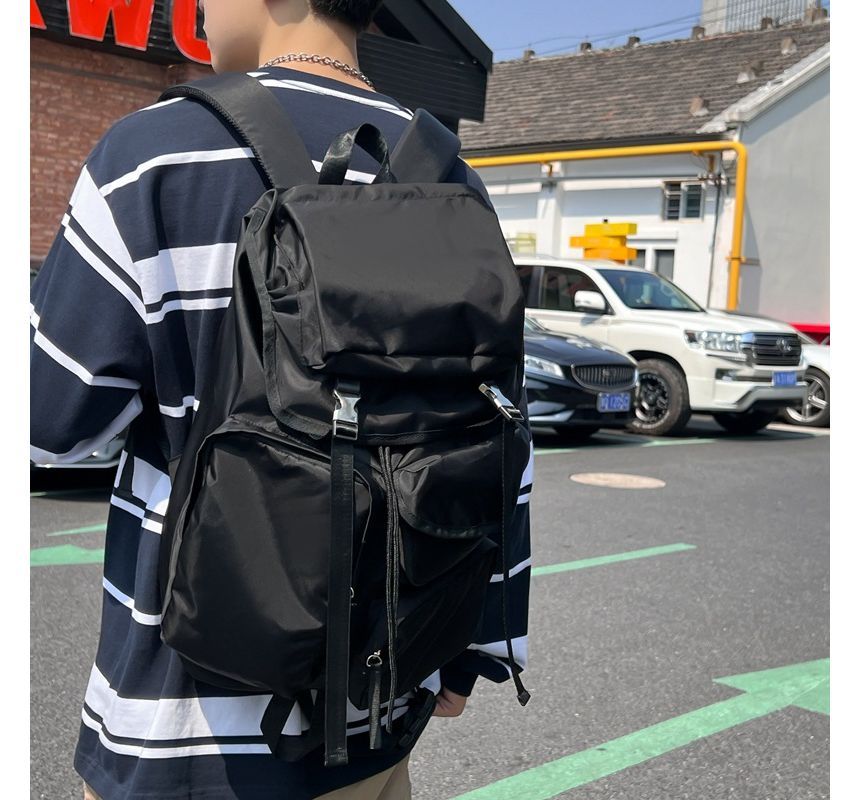 Plain Drawstring Nylon Backpack