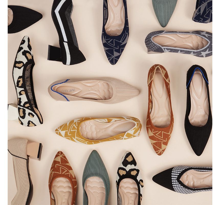 Block-Heel Pointed Knit Pumps